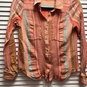 ANTHROPOLOGIE MAEVE Colorful Striped Wool Blend Long Sleeve Button Down size 4